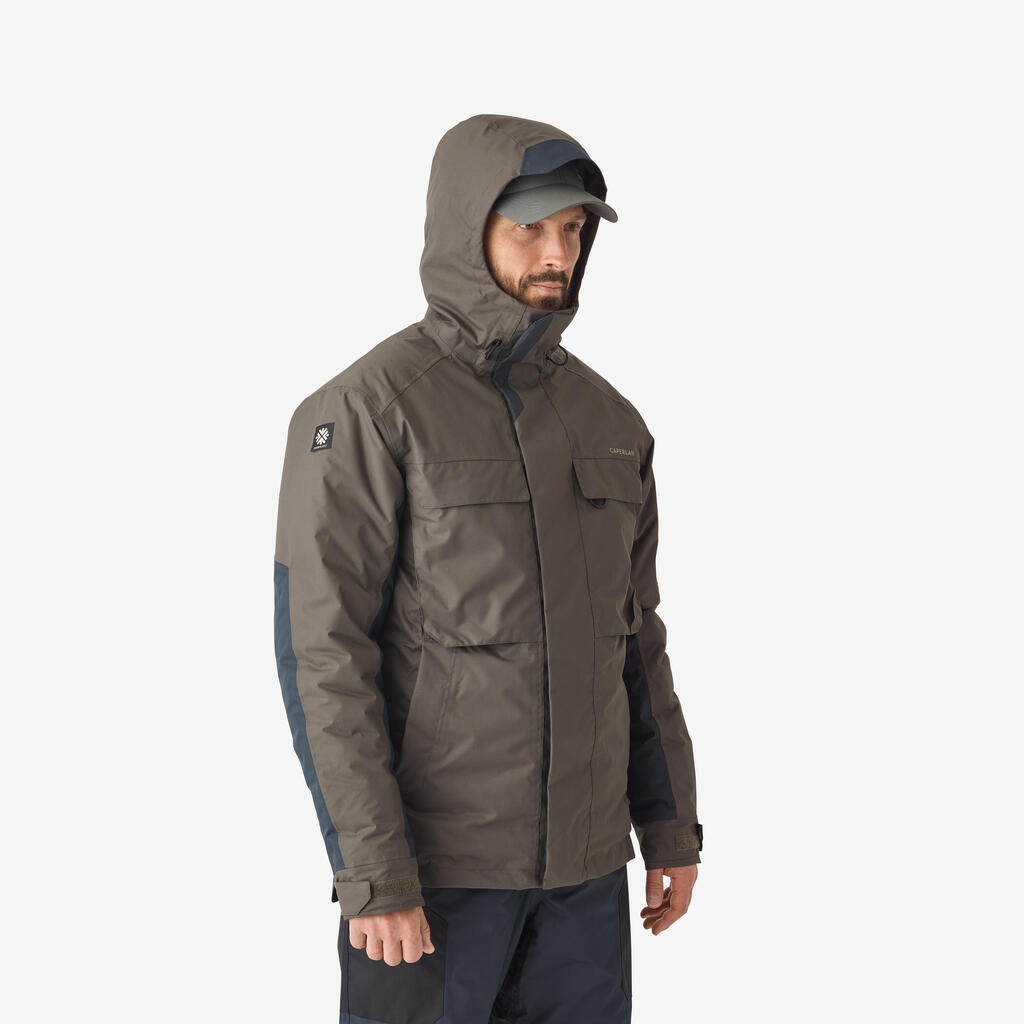 Men's warm waterproof fishing jacket - FJ 500 TH khaki